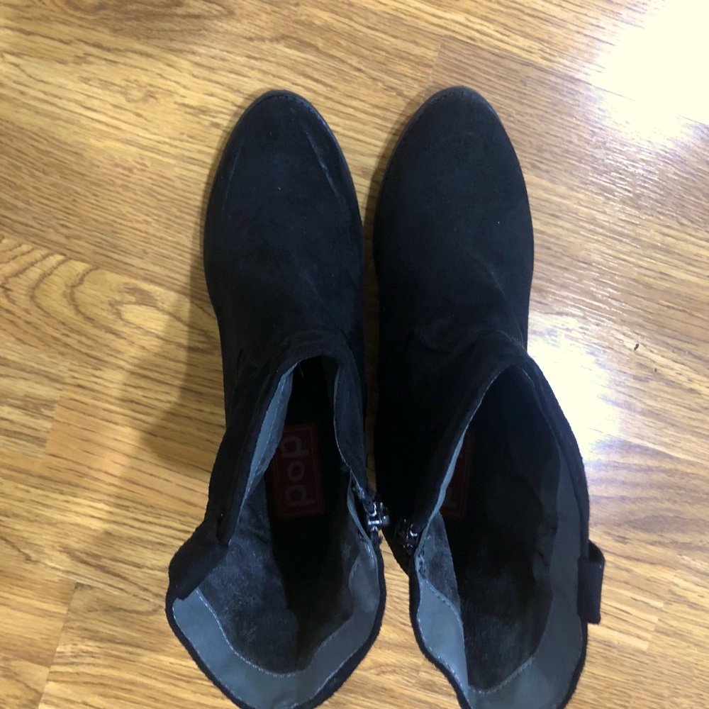 POP ladies black suede heeled dress boots